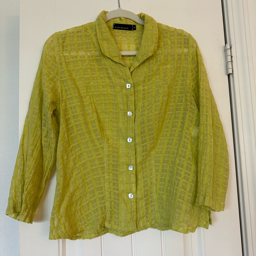 Lime Green Cut Loose Sheer Button Up
